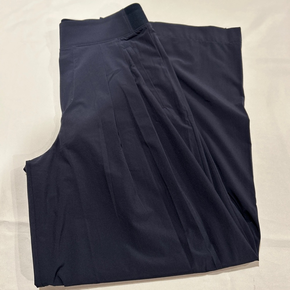 Navy Pleated Wide-Leg Pants